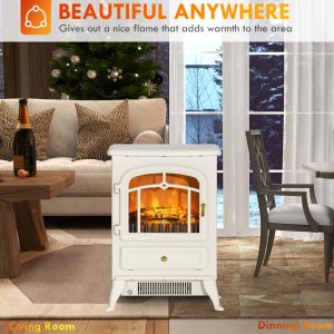 HOMCOM 16" Freestanding Electric Fireplace Heater Fire Stove with Wood Burning Flame 1500W Beige