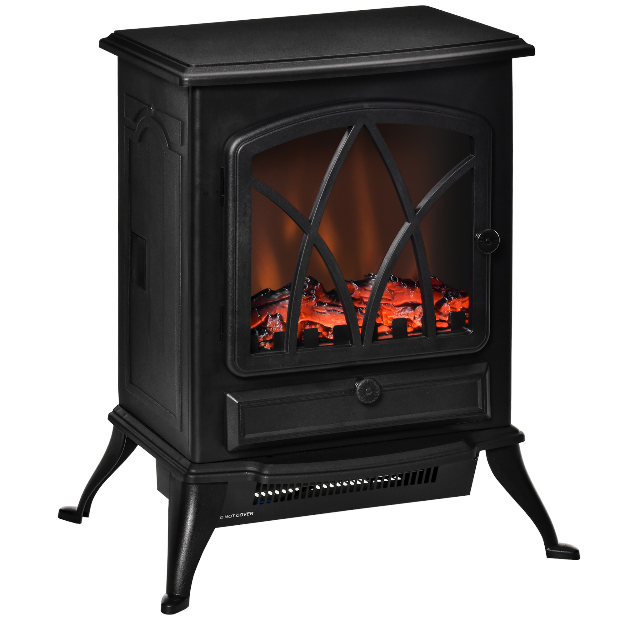 HOMCOM Electric Fireplace Heater Freestanding Fireplace Stove with Adjustable LED Flame Effect and Front Door, 1500W, Black