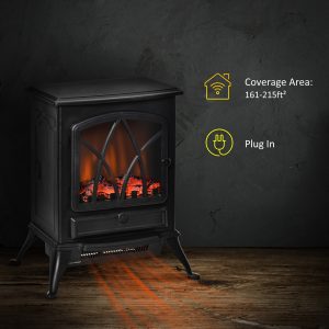 HOMCOM Electric Fireplace Heater Freestanding Fireplace Stove with Adjustable LED Flame Effect and Front Door, 1500W, Black