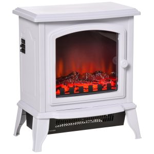 HOMCOM Electric Fireplace Heater, Freestanding Fireplace Stove with Realistic Flame Effect, Overheat Safety Protection, 1500W, White