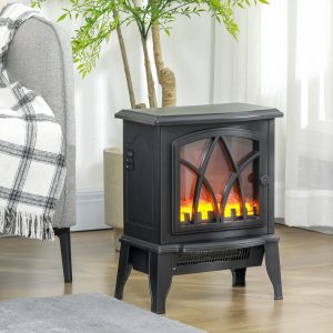 HOMCOM Electric Fireplace Stove, 18" Freestanding Fireplace Heater with Realistic Flame, Overheat Protection, Portable, 750W/1500W, Black