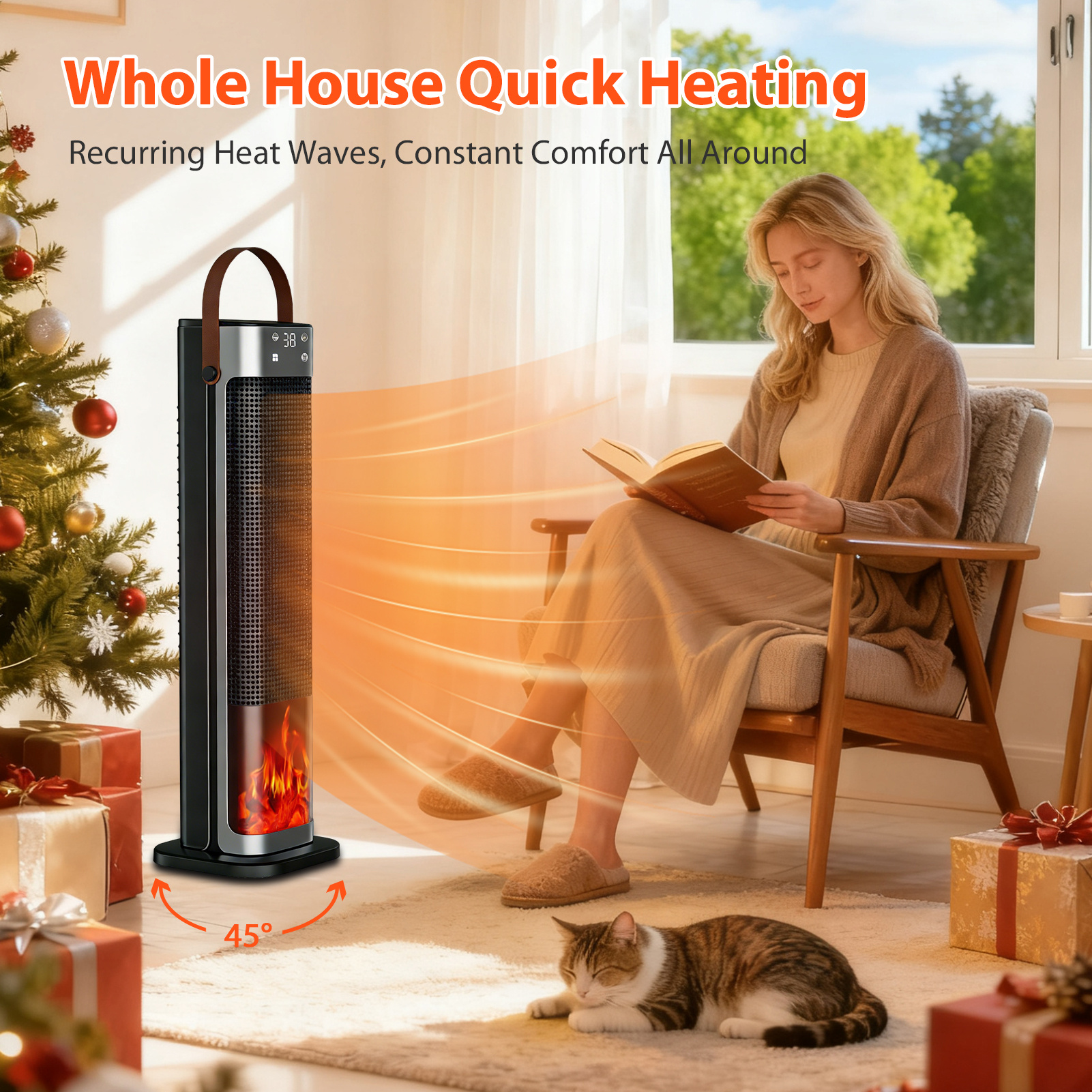 Yivke 1500W PTC Ceramic Space Heater with 3-Second Fast Heat & 36dB Ultra-Quiet - Whole Room Heater for Up to 150 Sq.Ft, 12H Timer, 3 Modes, Overheat & Tip-Over Protection, Portable for Office, Bedroom, Living Room - Image 3