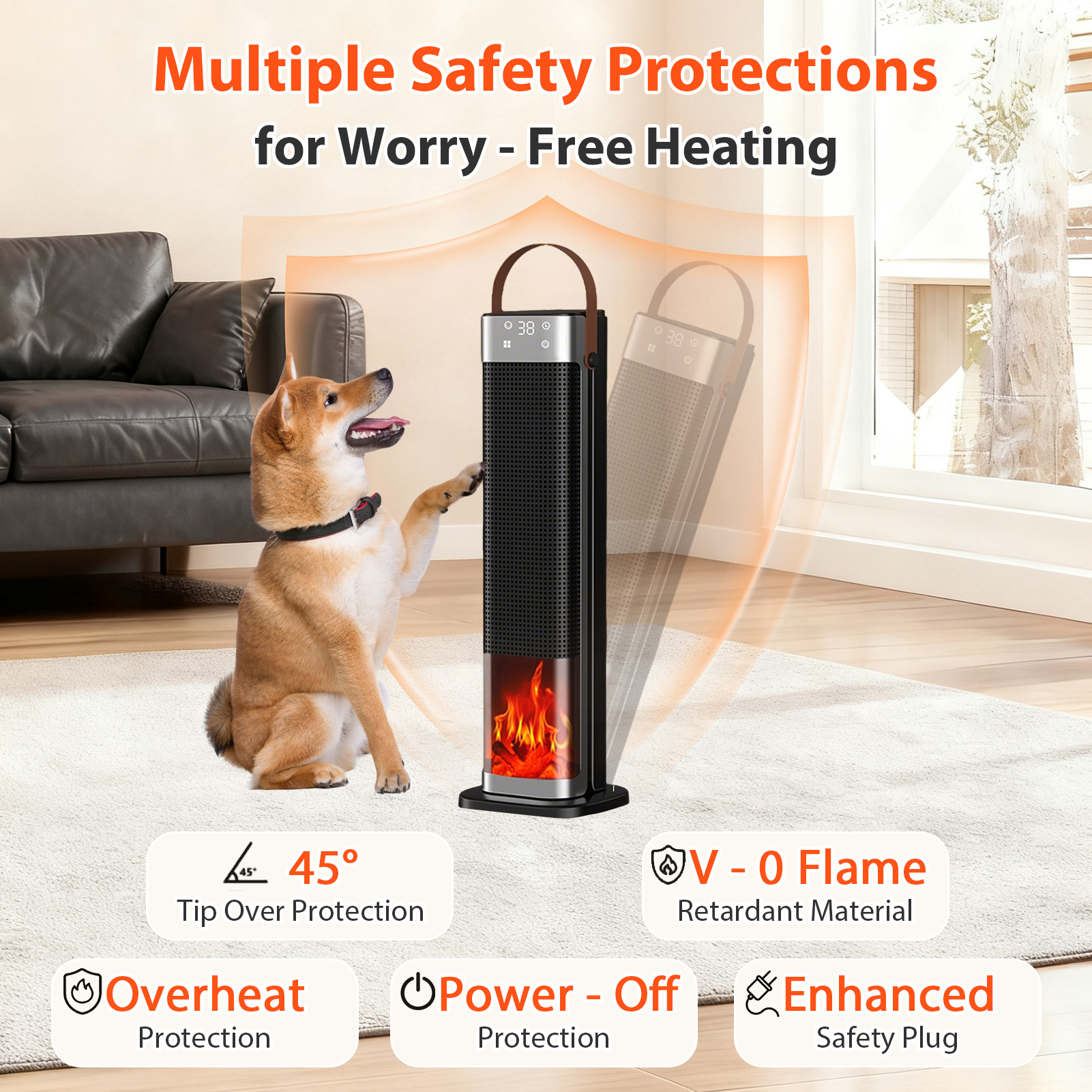 Yivke 1500W PTC Ceramic Space Heater with 3-Second Fast Heat & 36dB Ultra-Quiet - Whole Room Heater for Up to 150 Sq.Ft, 12H Timer, 3 Modes, Overheat & Tip-Over Protection, Portable for Office, Bedroom, Living Room