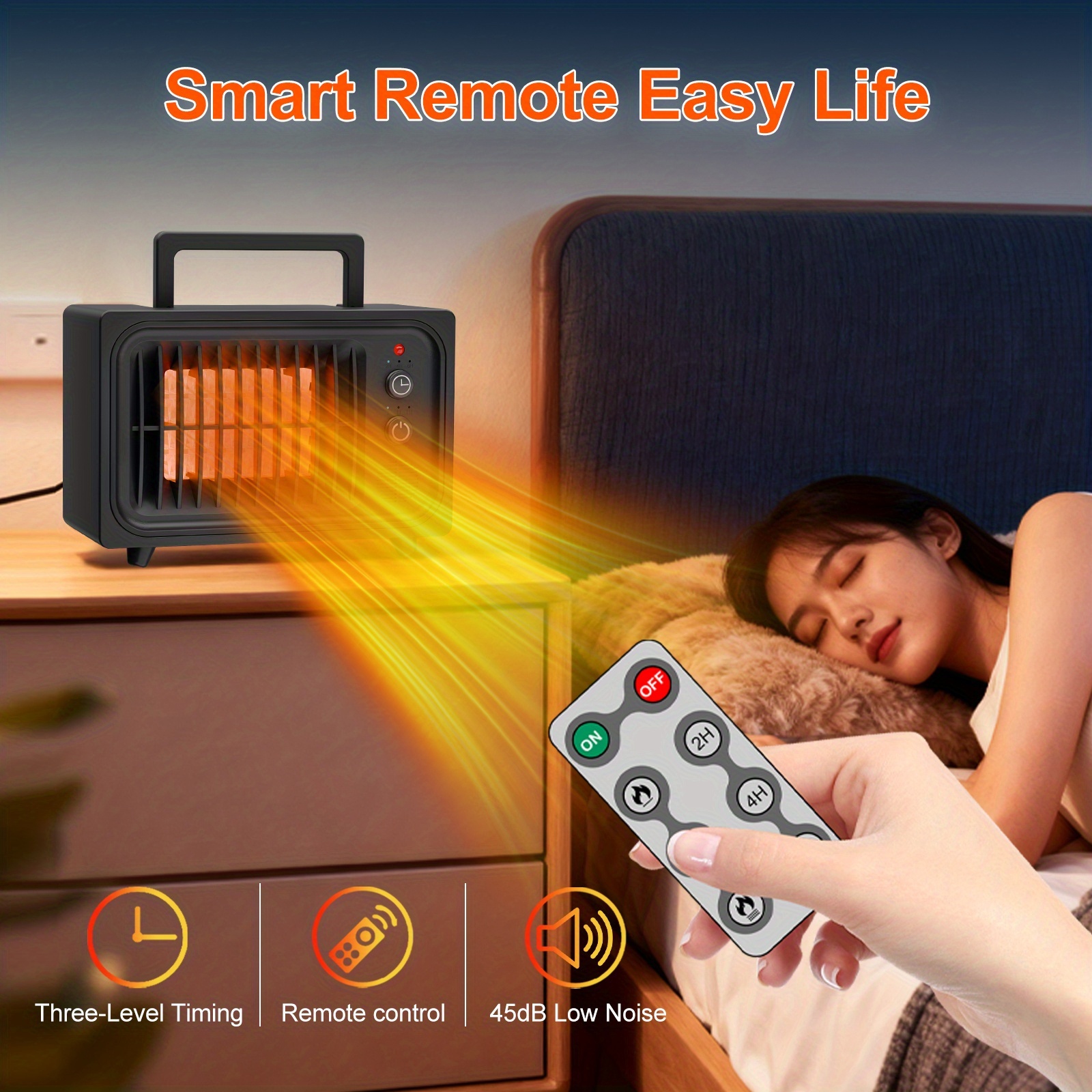 Space Heater, Portable Space Heater for Indoor Use - 600W PTC Electric Heater, Rapid And Safe Heating, Remote Control, with Heating And Modes, 2/4/6 Hr Timer for Bedroom, Office