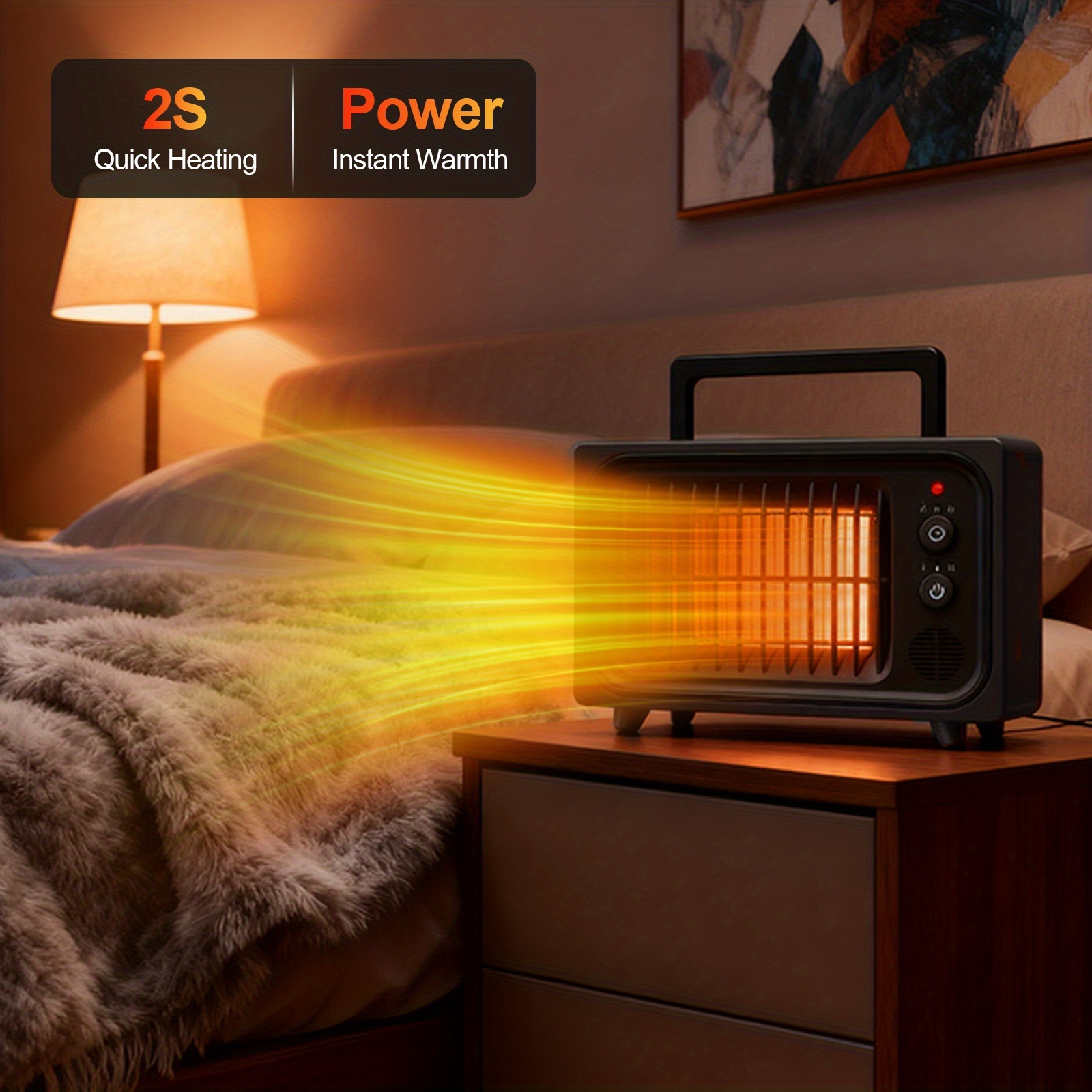 Space Heater, Portable Space Heater for Indoor Use - 600W PTC Electric Heater, Rapid And Safe Heating, Remote Control, with Heating And Modes, 2/4/6 Hr Timer for Bedroom, Office