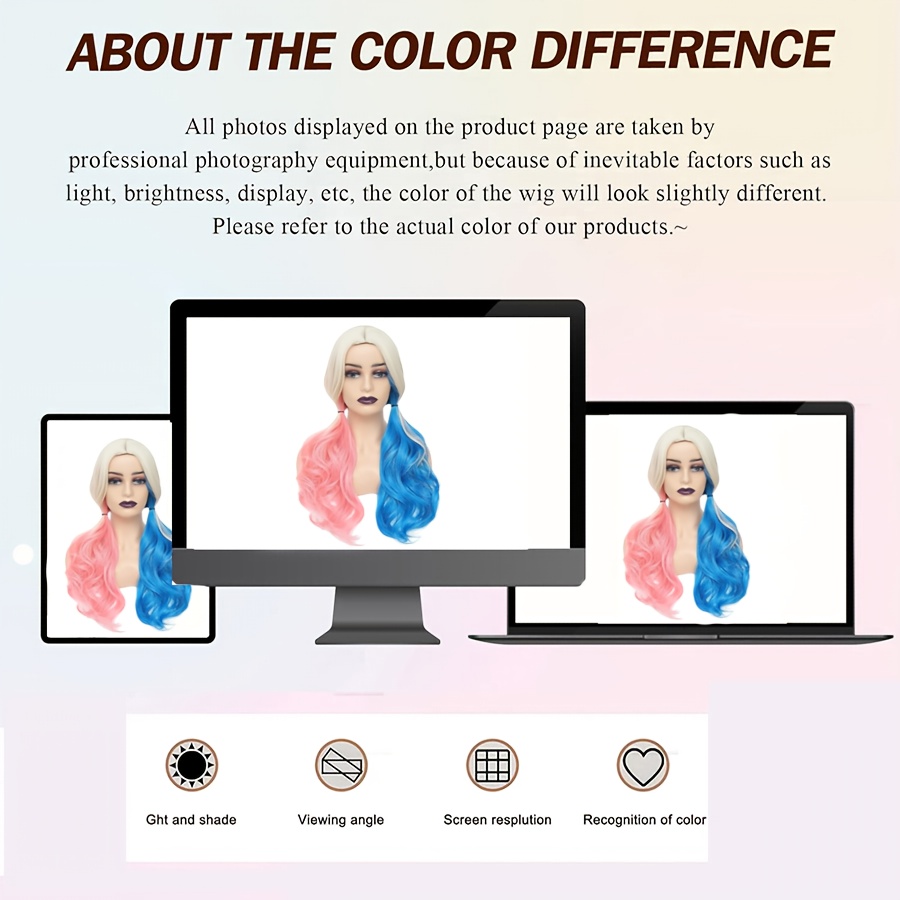 Pink And Blue Wigs for Women Middle Part Medium Length Short Curly Wavy Wigs, Synthetic Hair Women'S Wigs for Daily Party/Halloween Use (Pink And Blue) - Image 7