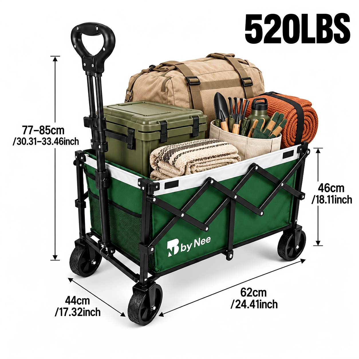 All-Terrain Wide-Wheel Folding Utility Wagon, Heavy-Duty Reinforced Steel Frame Large-Capacity Collapsible Pull Cart with Adjustable Handle And Dual Cup Holders, Portable Storage Wagon for Gardening, Grocery Shopping, Camping, Picnics & Outdoor Gear - Image 8