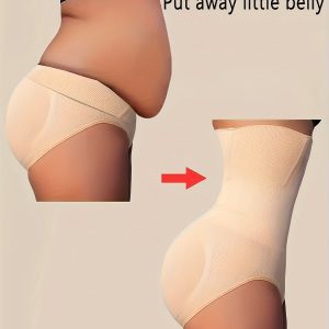 [Looks 10 pounds thin]1pcs of Women's high-waisted shapewear - apricot and black, abdominal control and buttock lift, smooth stretch fabric, solid stripe details, daily body contouring and buttock lift | Summer skinny | Thin leggings