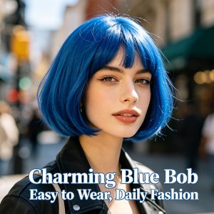 Smoggy Blue Bob Wig. Halloween Costume Gift, Full-Head Wig. Breathable, Lightweight, and Comfortable to Wear. Accessory for Summer Beach Parties and Photo Shoots, Prop for Holiday Parades, Adult Hairpiece for Party Outfits