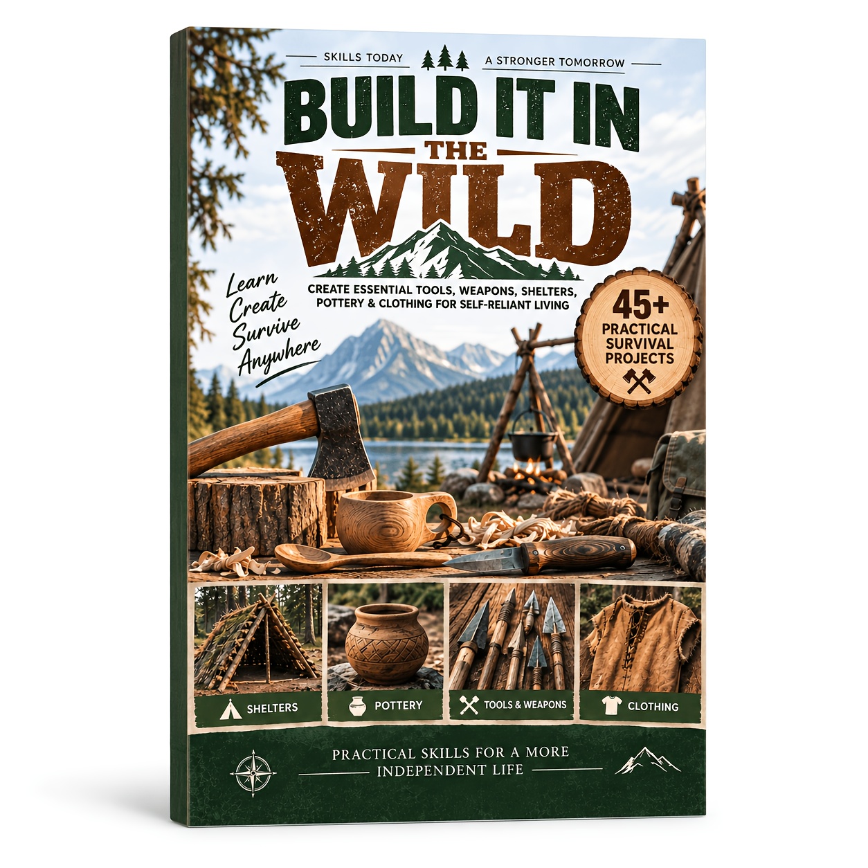 Outdoor Survival Tools Weapons Shelter Building Guide Survival Manual Zero-Base Beginner 45+ Practical Items Outdoor Book Pottery Clothing Making Self-Sufficiency Life Skills Family Essential Tool Book (Color Printing)