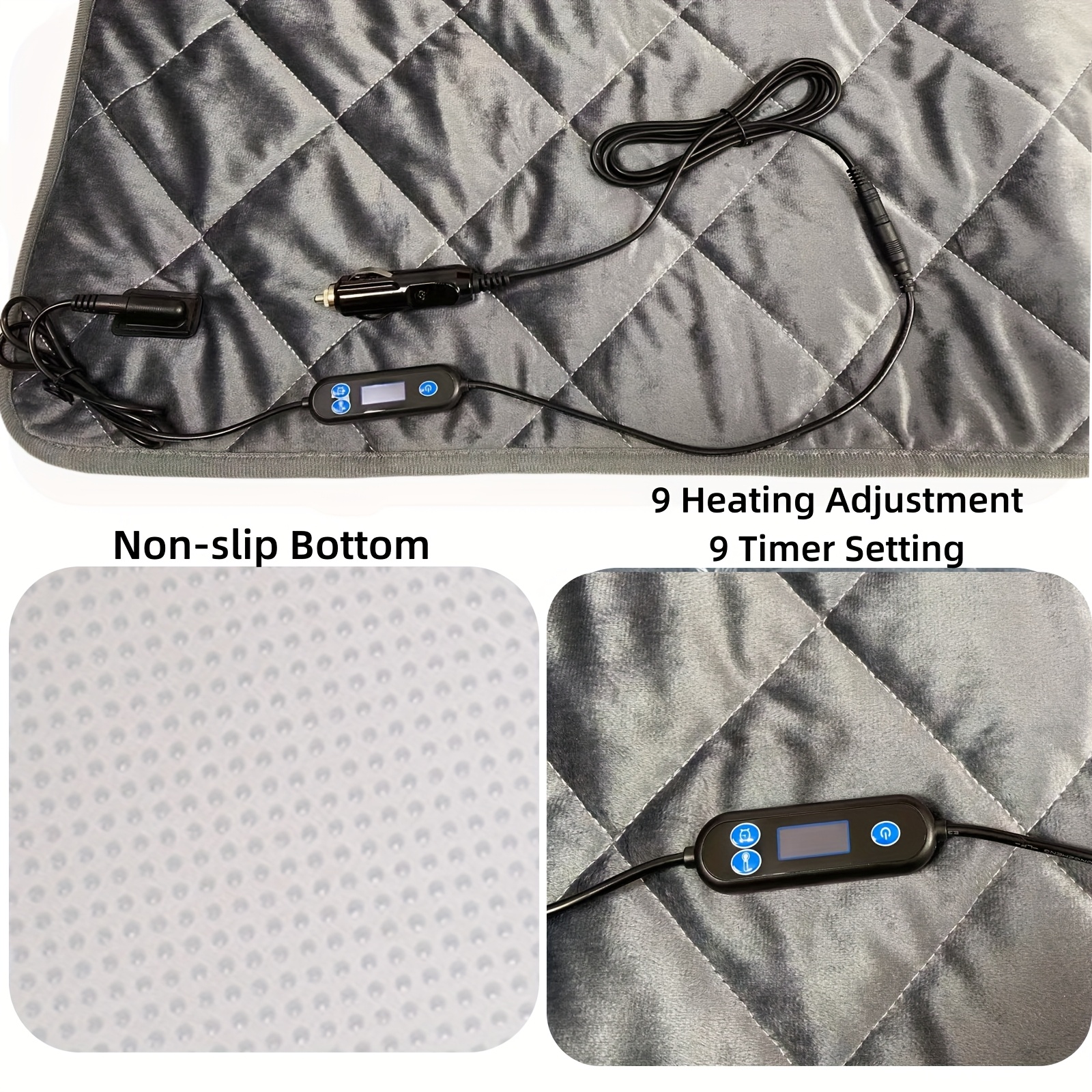 12V Electric Heating Blanket, Soft Crystal Velvet Material, Anti-Slip Back, 9 Heat Settings & 9 Timer Levels, Machine Washable, for Cold Weather Camping & Travel, Without Battery