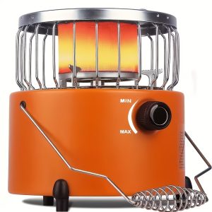 9000 BTU Adjustable Propane Heater - 2-in-1 Indoor & Outdoor Portable Gas Stove, Ideal for Camping, Cooking And Emergency Preparedness, Compact 10.7x7 Inches Design, Orange & Blue, Adjustable Flame Control, Durable Stainless Steel Construction
