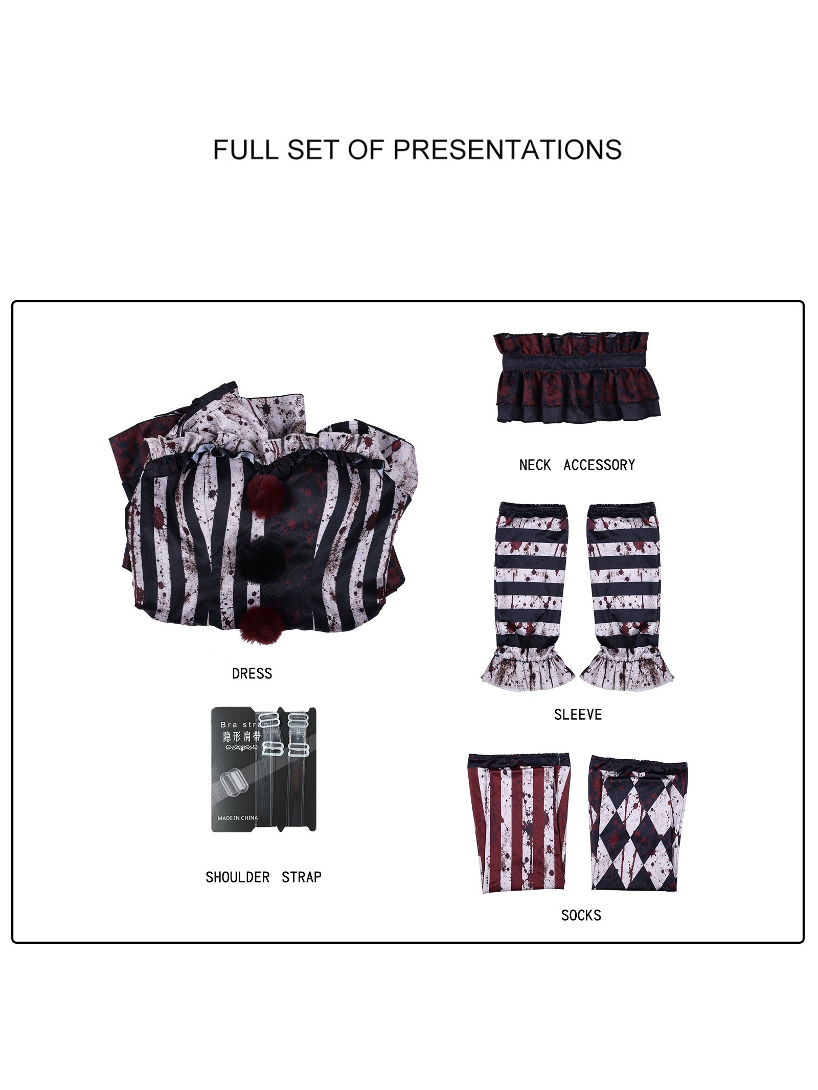 Sexy Evil Clown Costume for Women & - Adult Blood Splatter Outfit with Corset Skirt & Ruffle Collar | Wrinkle-Resistant -Friendly Fancy Dress Suitable for Themed Parties, Carnival, Halloween Role Play