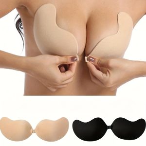1 piece strapless adhesive bra, sexy cleavage-enhancing backless bra, suitable for small busts, thick seamless push-up bra, ideal for dresses and wedding gowns, natural appearance, breathable material, lifting effect, confidence-boosting