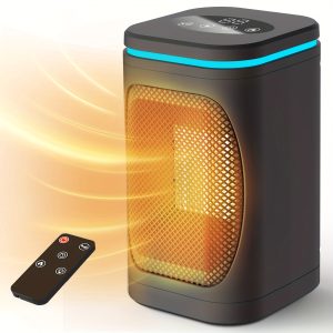 Portable Space Heater for Indoor Use - Freeice 1500W PTC Electric Heater with Colored Light, Remote Control, Timer, Digital Display, Overheat Protection, Fast And Safe Heat, for Bedroom Home Office