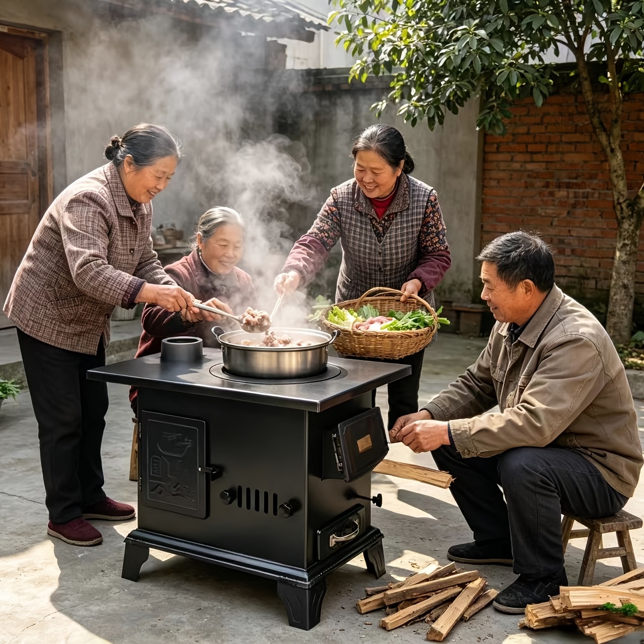 Household Heating Oven Stove, Dual-use for Wood and Coal Briquettes, Low-smoke Indoor Heating Stove for Rural Winter Use