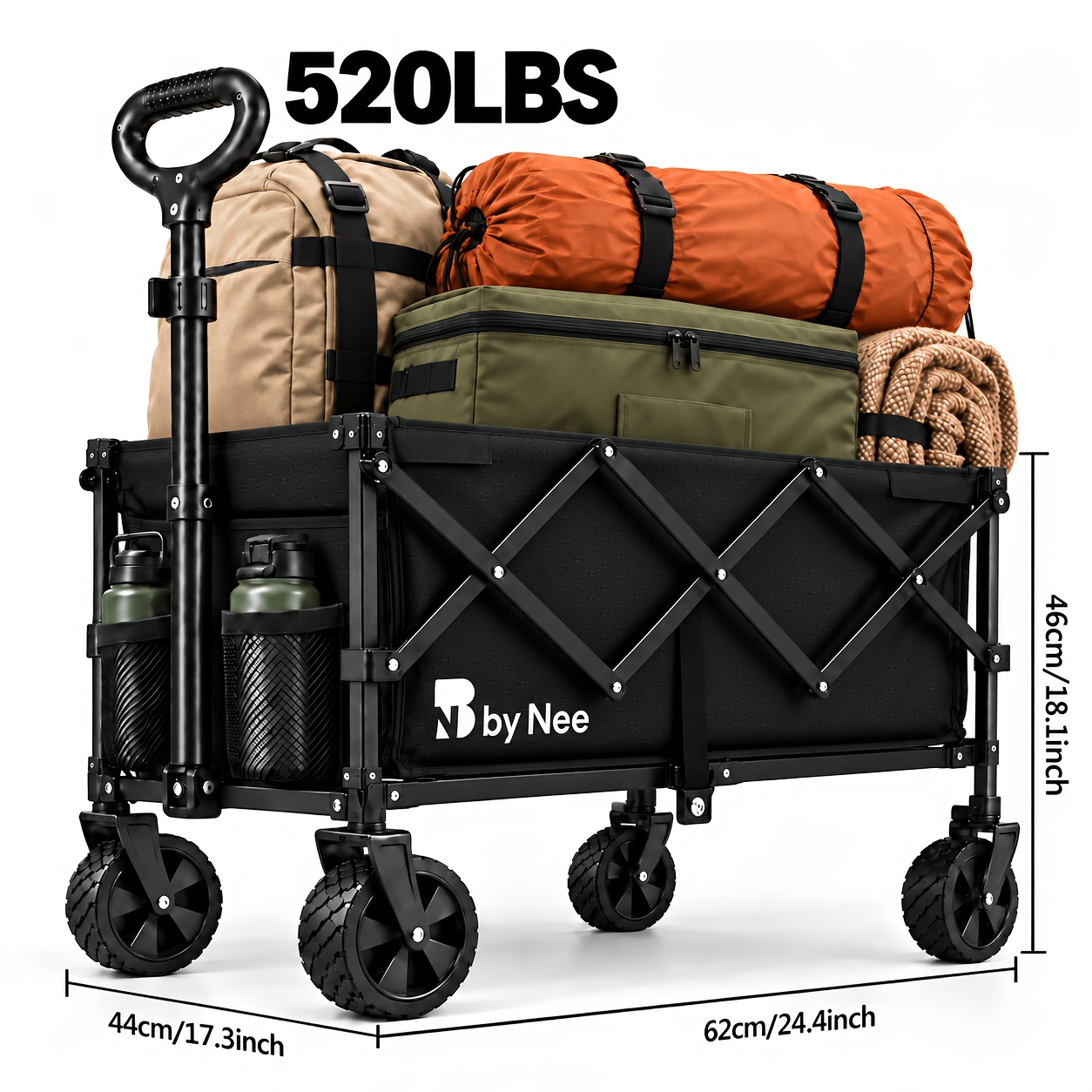 All-Terrain Wide-Wheel Folding Utility Wagon, Heavy-Duty Reinforced Steel Frame Large-Capacity Collapsible Pull Cart with Adjustable Handle And Dual Cup Holders, Portable Storage Wagon for Gardening, Grocery Shopping, Camping, Picnics & Outdoor Gear - Image 7