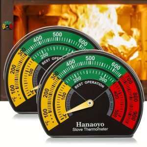 2pcs Stove Thermometer Magnetic Log Burner Thermometer, Stove Pipe Thermometer with Large Dial, Wood Burning Stove Thermometer Stove Top Meter for Wood Logs, Gas Stoves, Pellet Stoves