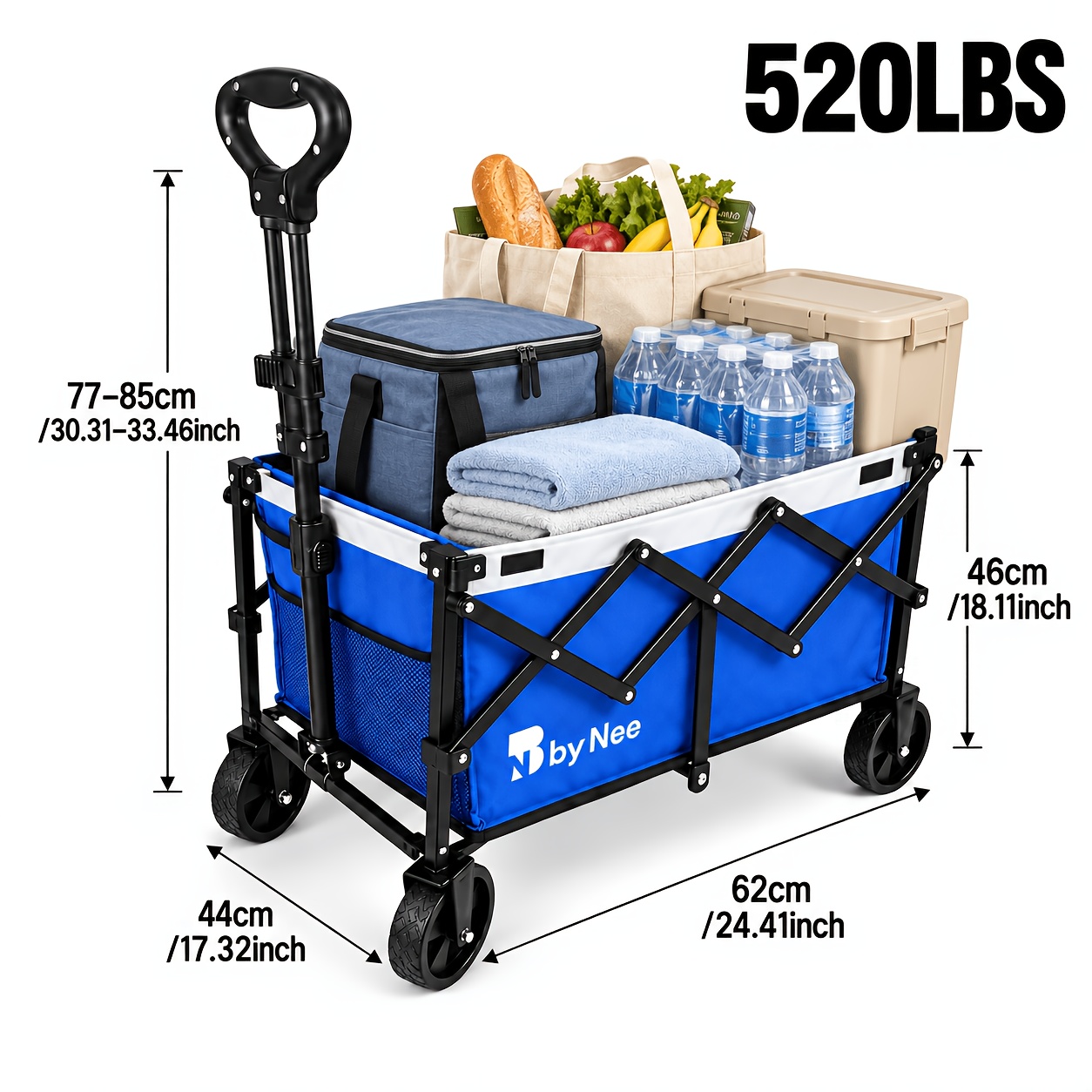 All-Terrain Wide-Wheel Folding Utility Wagon, Heavy-Duty Reinforced Steel Frame Large-Capacity Collapsible Pull Cart with Adjustable Handle And Dual Cup Holders, Portable Storage Wagon for Gardening, Grocery Shopping, Camping, Picnics & Outdoor Gear - Image 2