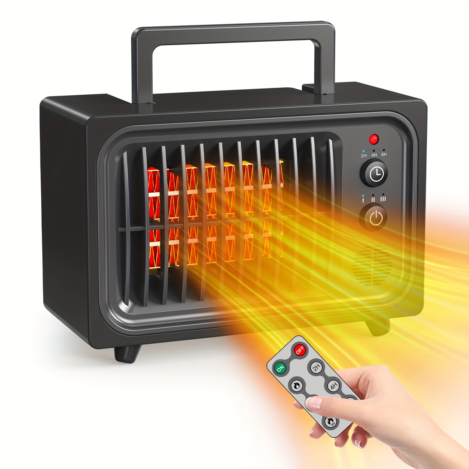 Space Heater, Portable Space Heater for Indoor Use - 600W PTC Electric Heater, Rapid And Safe Heating, Remote Control, with Heating And Modes, 2/4/6 Hr Timer for Bedroom, Office - Image 4