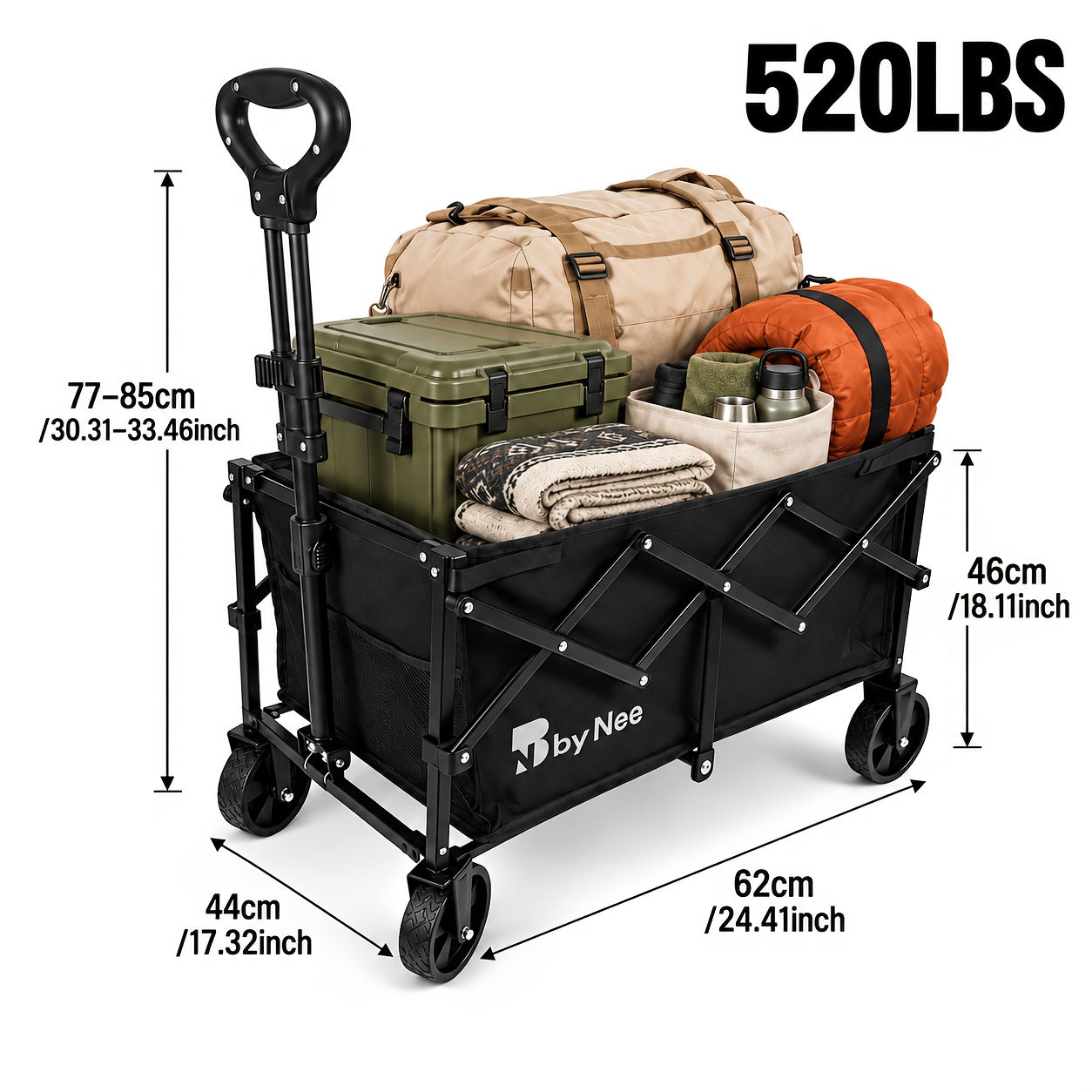 All-Terrain Wide-Wheel Folding Utility Wagon, Heavy-Duty Reinforced Steel Frame Large-Capacity Collapsible Pull Cart with Adjustable Handle And Dual Cup Holders, Portable Storage Wagon for Gardening, Grocery Shopping, Camping, Picnics & Outdoor Gear - Image 5
