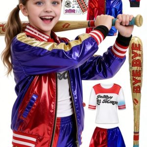 Stage Performance Clown Costume Set Halloween Girl Clown Costume Set Cool Jacket Top Outerwear Clown Costume Set Halloween Carnival Party Costumes Birthday Carnival Party Outfits