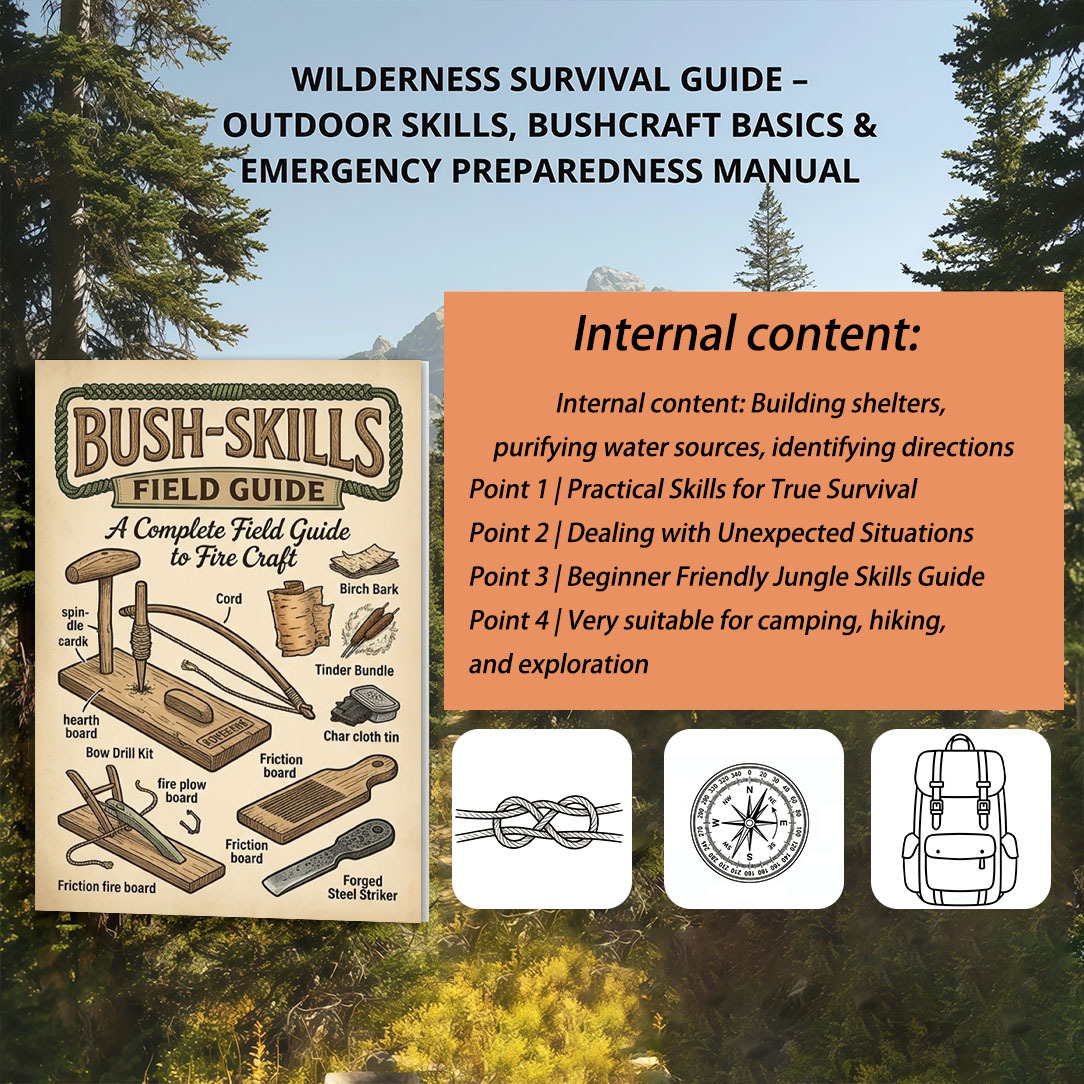 1pc | Outdoor Survival Skills Manual | 80g Thick Paper Binding | Knot Tying | Direction Finding | Water Purification | Camping & Hiking Carry-Along | 5.5X8.3in | KOVESXRK