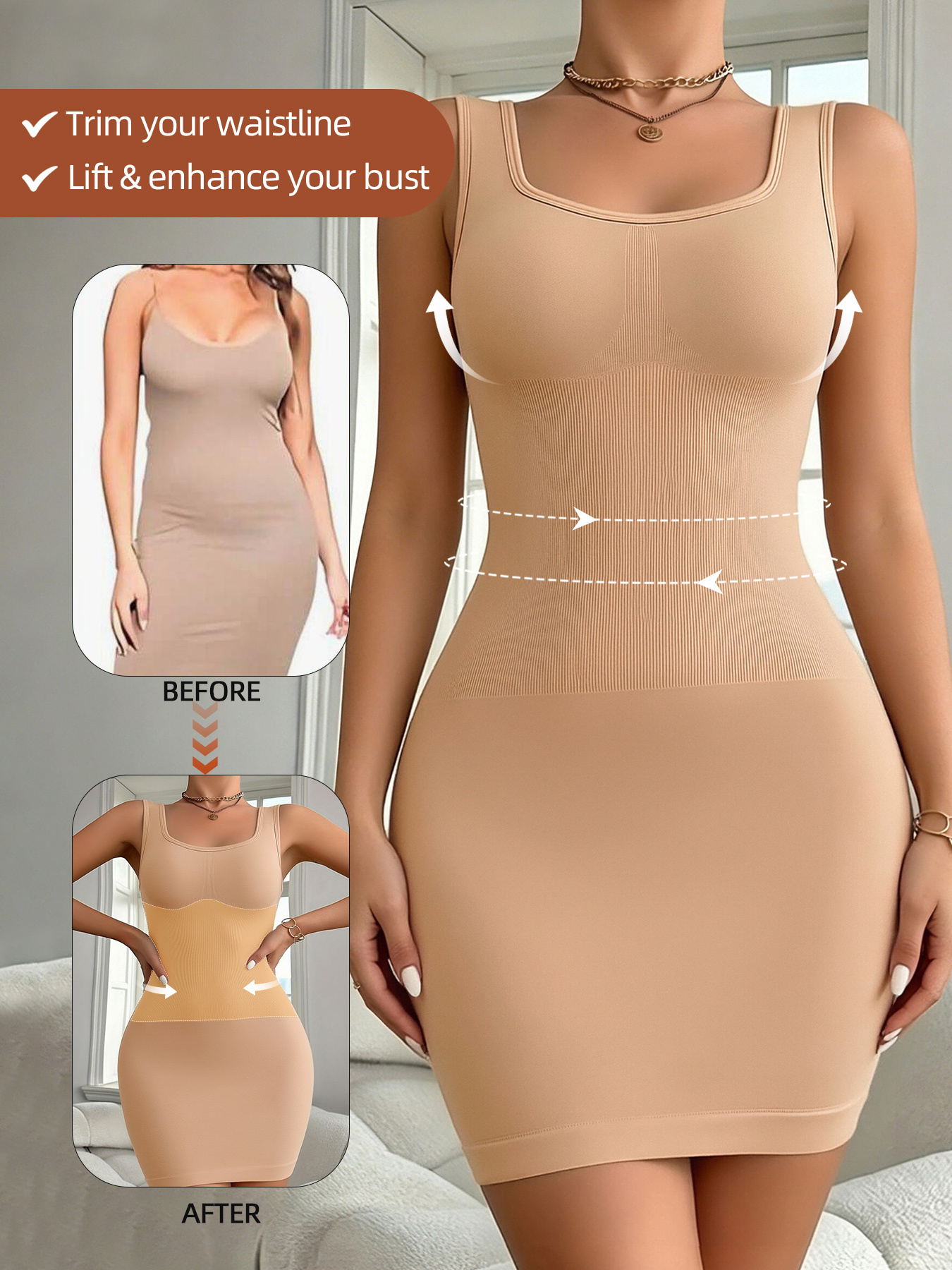 1pc Sexy Bodycon Dress for Women, Seamless Tummy Control Hip-Hugging Shapewear Dress, Waist and Abdomen Shaping Full-Body Dress - Image 8
