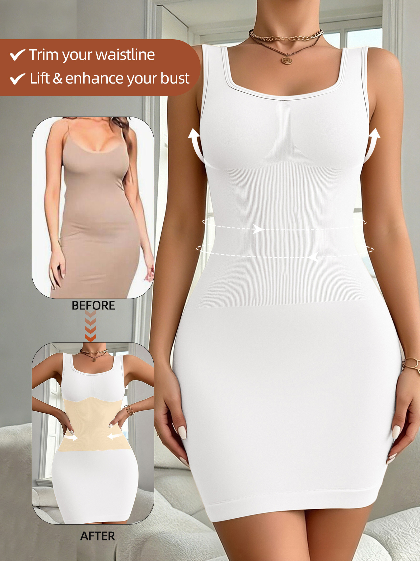 1pc Sexy Bodycon Dress for Women, Seamless Tummy Control Hip-Hugging Shapewear Dress, Waist and Abdomen Shaping Full-Body Dress - Image 7