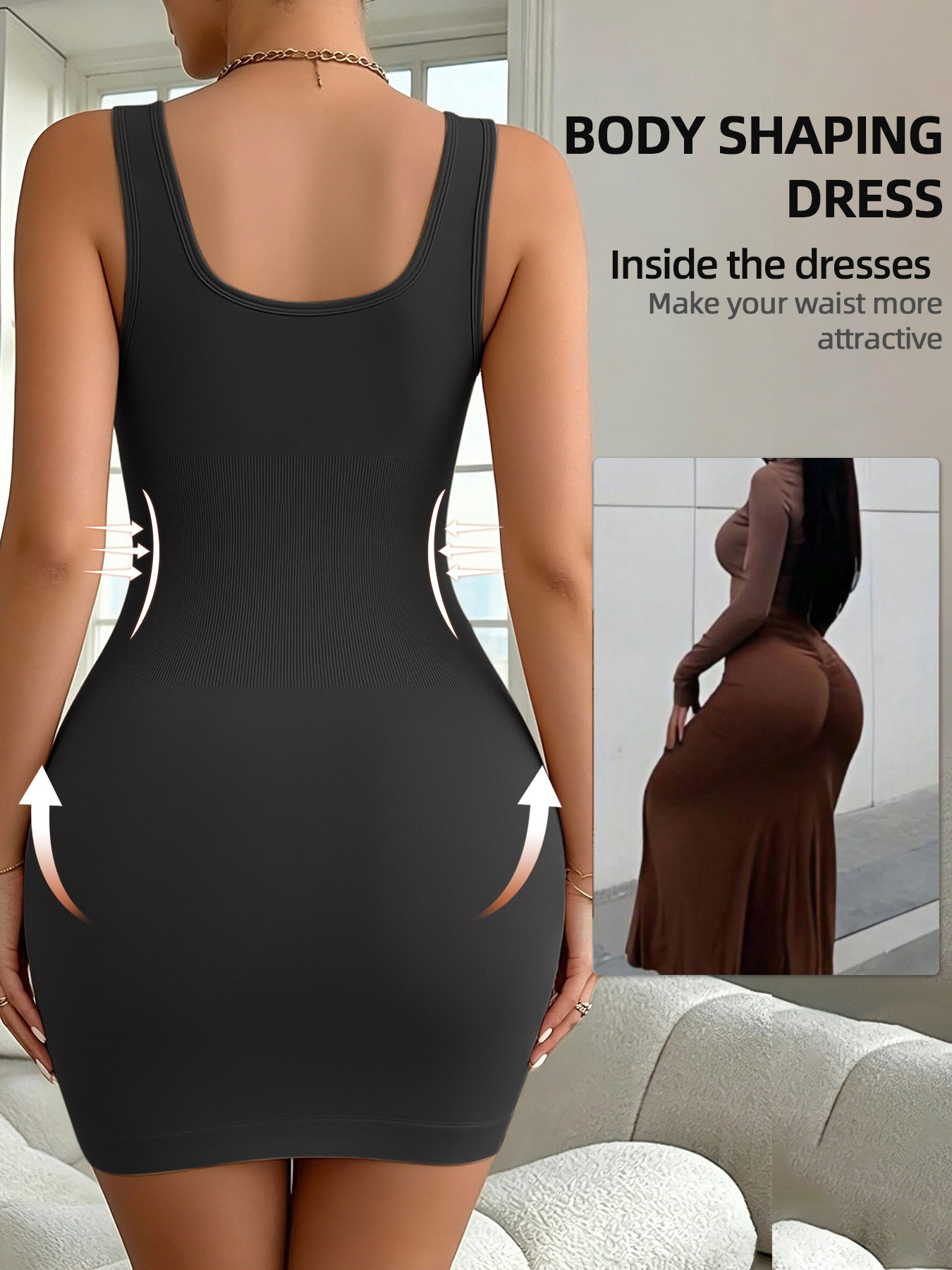 1pc Sexy Bodycon Dress for Women, Seamless Tummy Control Hip-Hugging Shapewear Dress, Waist and Abdomen Shaping Full-Body Dress - Image 6