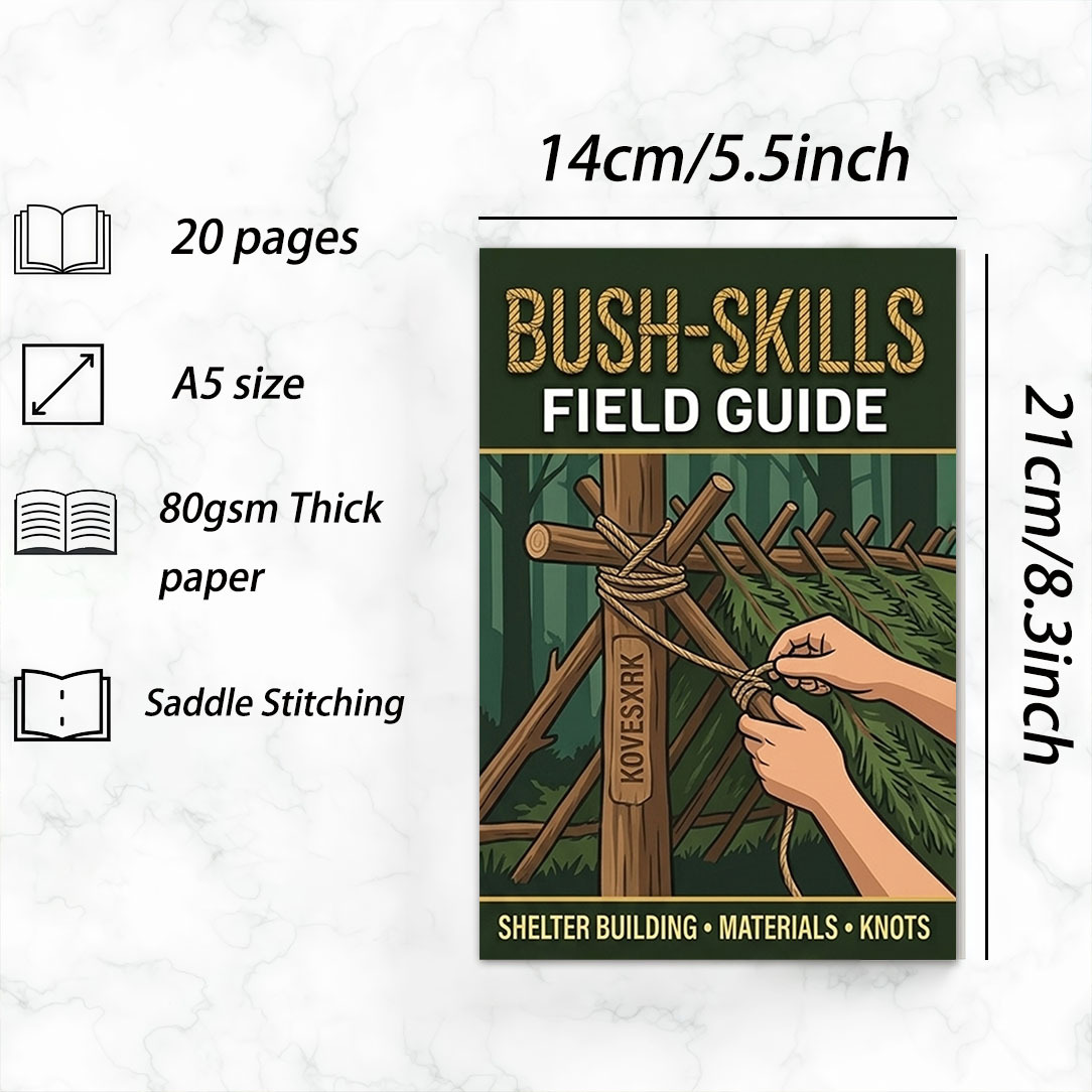 1pc | Field Skills Quick-Reference Guide | 20-Page Practical Content | Lashing & Support | Fire Principles | Signal Crafting | Camping Season Essential Lightweight Tool | 5.5X8.3in | KOVESXRK