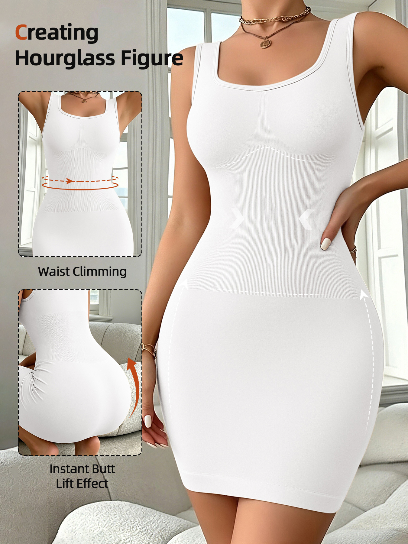 1pc Sexy Bodycon Dress for Women, Seamless Tummy Control Hip-Hugging Shapewear Dress, Waist and Abdomen Shaping Full-Body Dress - Image 2
