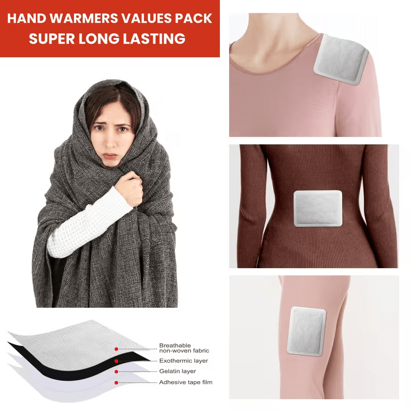 30-Pack Hand Warmers - One-Time Use Body/Abdomen Warmers Providing Long-Lasting Warmth Throughout Winter. Portable Adhesive Heating Packs for Immediate Warmth. Suitable for Office, Outdoor, Skiing, Travel Use, And Easy to Carry