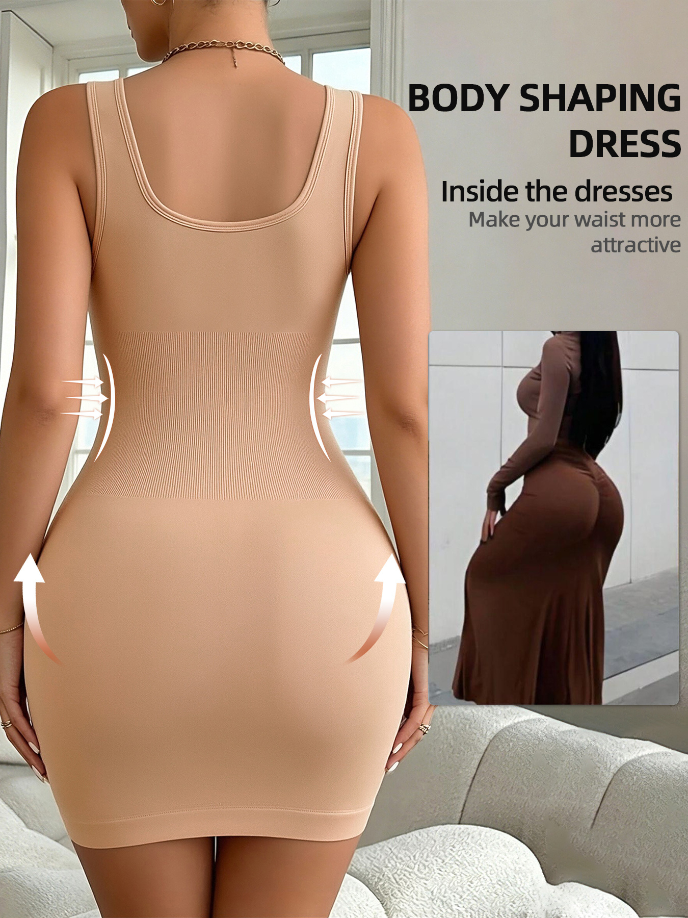 1pc Sexy Bodycon Dress for Women, Seamless Tummy Control Hip-Hugging Shapewear Dress, Waist and Abdomen Shaping Full-Body Dress - Image 5