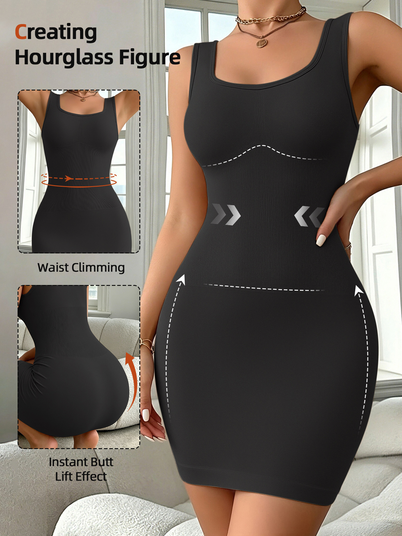 1pc Sexy Bodycon Dress for Women, Seamless Tummy Control Hip-Hugging Shapewear Dress, Waist and Abdomen Shaping Full-Body Dress - Image 3