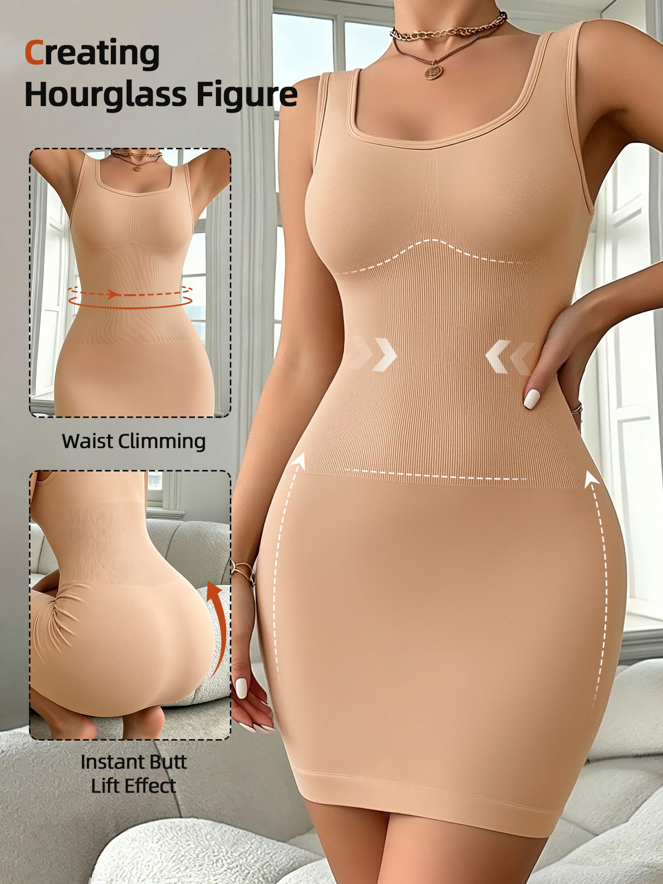 1pc Sexy Bodycon Dress for Women, Seamless Tummy Control Hip-Hugging Shapewear Dress, Waist and Abdomen Shaping Full-Body Dress