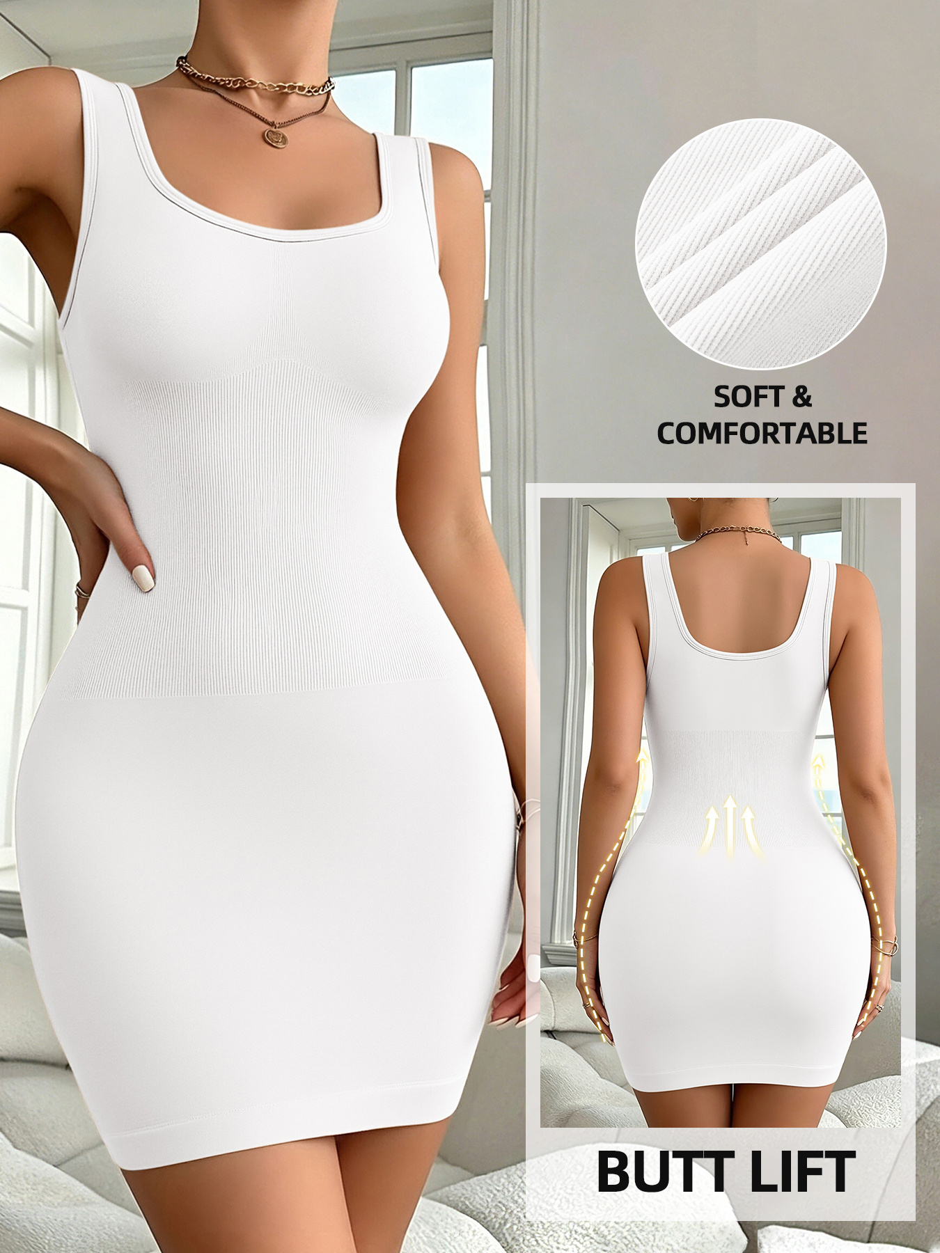 1pc Sexy Bodycon Dress for Women, Seamless Tummy Control Hip-Hugging Shapewear Dress, Waist and Abdomen Shaping Full-Body Dress - Image 10