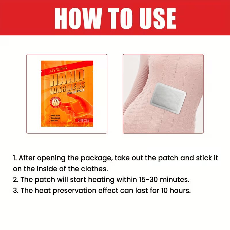30-Pack Hand Warmers - One-Time Use Body/Abdomen Warmers Providing Long-Lasting Warmth Throughout Winter. Portable Adhesive Heating Packs for Immediate Warmth. Suitable for Office, Outdoor, Skiing, Travel Use, And Easy to Carry