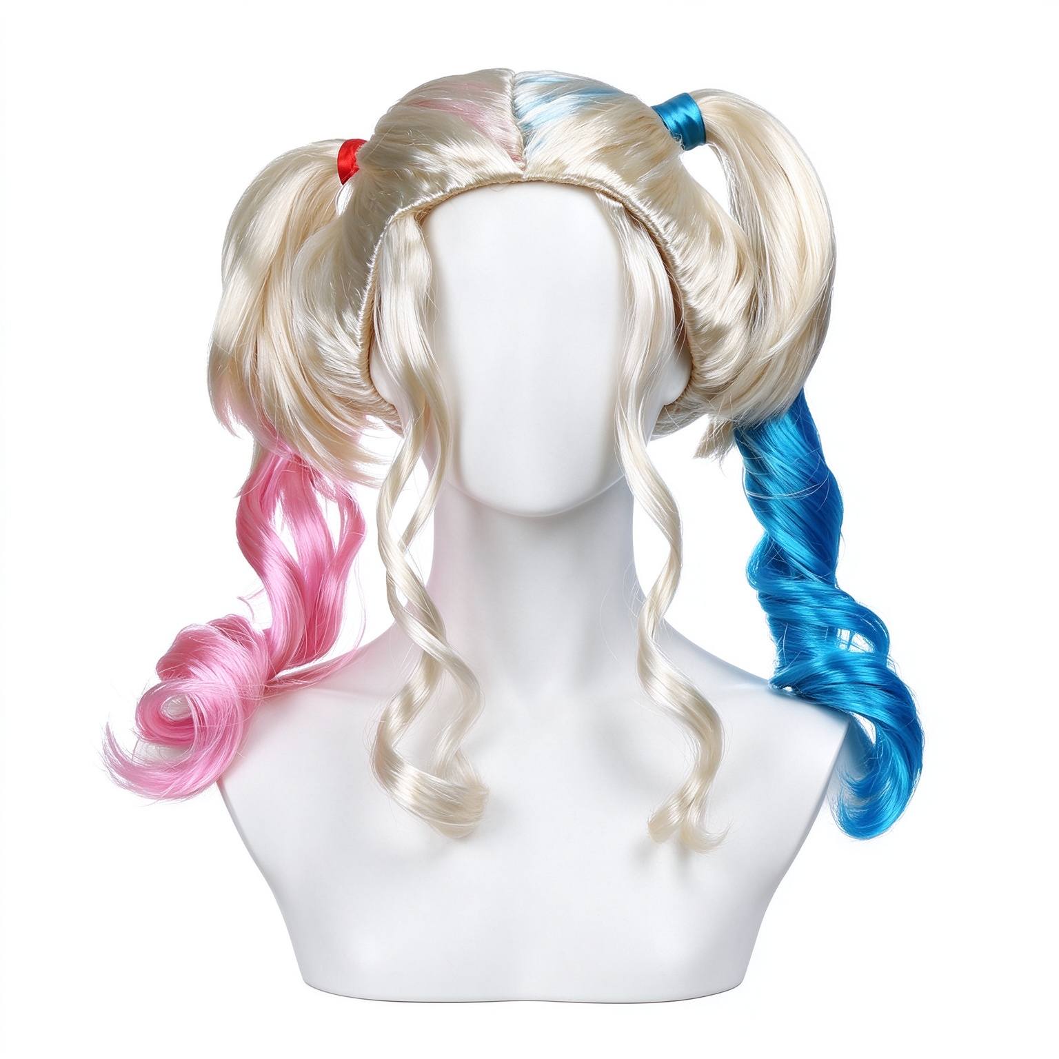 AOIFE Women's Pink & Blue Double Ponytail Wig with Light Golden Base - Large Loose Curly Hair Suitable for Cosplay, Themed Parties, Festivals, Costume Dressing - Elastic for, Volume & Shiny Hairstyle