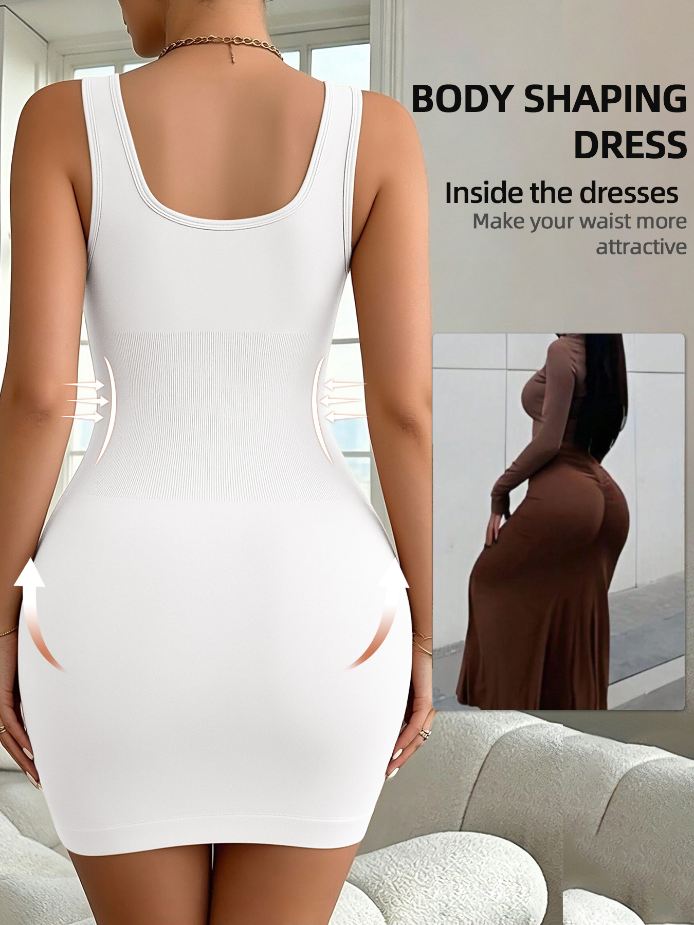 1pc Sexy Bodycon Dress for Women, Seamless Tummy Control Hip-Hugging Shapewear Dress, Waist and Abdomen Shaping Full-Body Dress - Image 4
