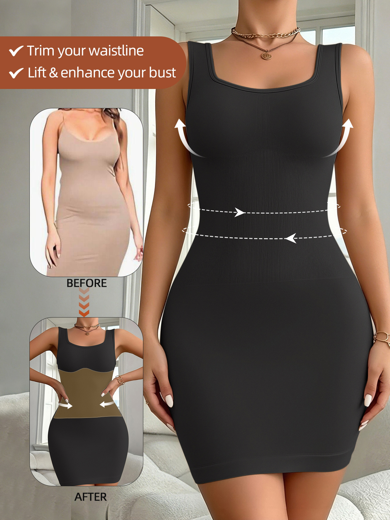1pc Sexy Bodycon Dress for Women, Seamless Tummy Control Hip-Hugging Shapewear Dress, Waist and Abdomen Shaping Full-Body Dress - Image 9