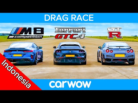  BMW M8 vs Nissan GTR vs Ferrari V12 DRAG RACE