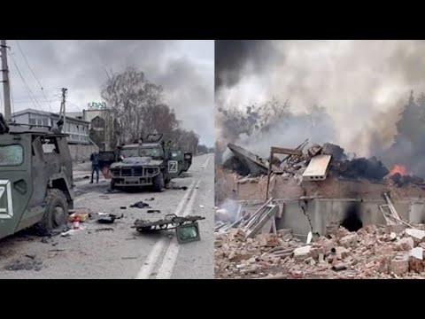 Destruction in Kharkiv Ukraine after a night of heavy combat